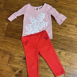 Red and White Striped Top with Red Leggings